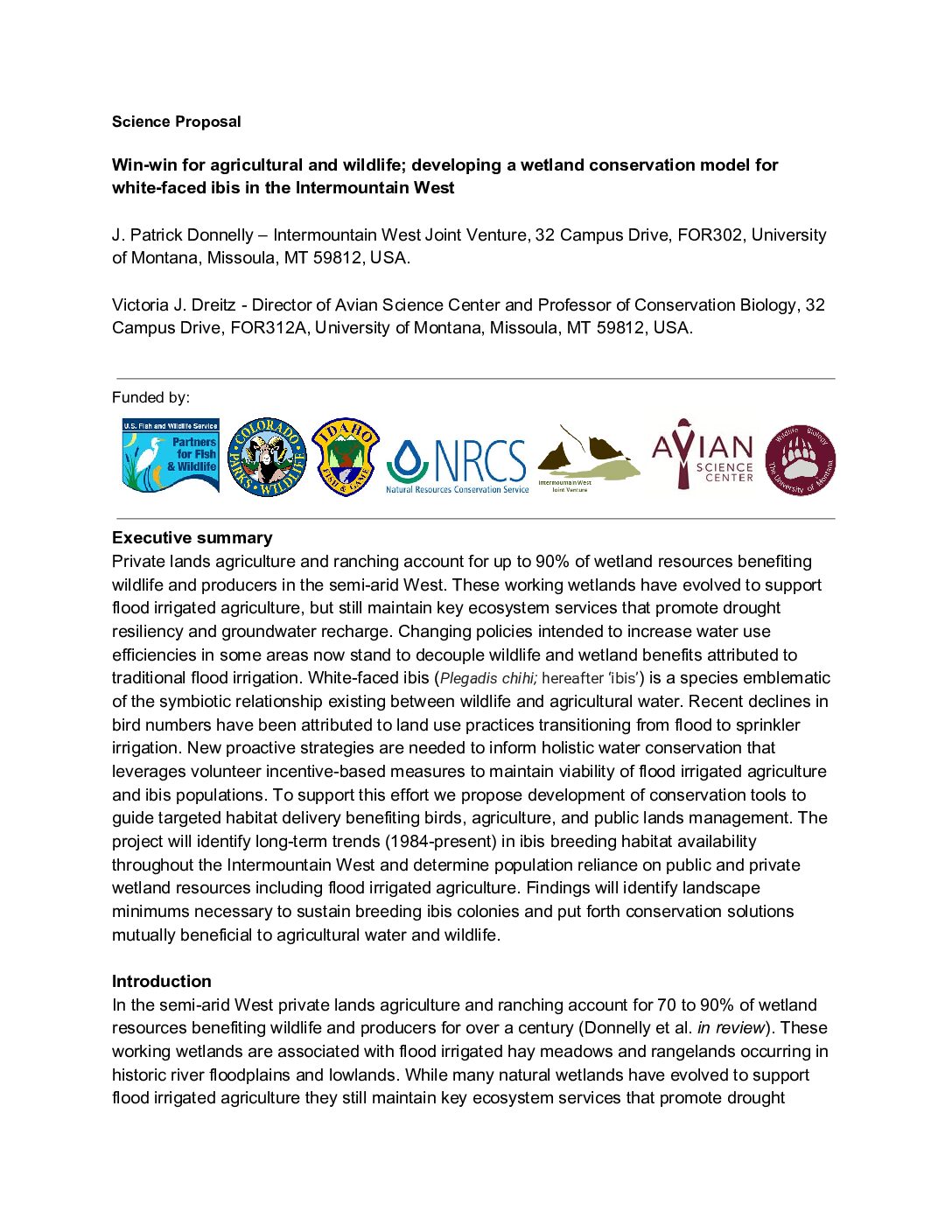 Win-win for agricultural and wildlife; developing a wetland conservation model for white-faced ibis in the Intermountain West