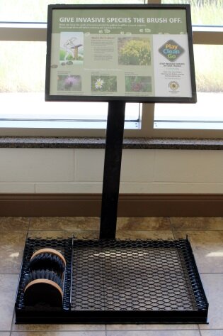 Pictured here is a boot-brush station. Photo by Slade Franklin, Weed and Pest Coordinator, Wyoming Department of Agriculture.