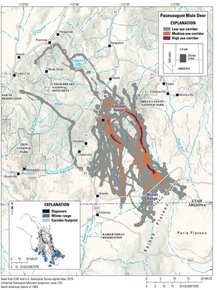 Map of the Paunsaugunt mule deer herd