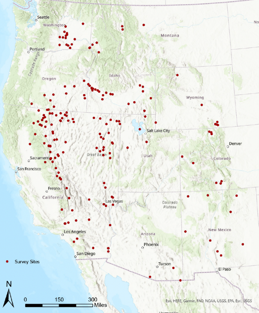 A map of the west shows red dots indicating shorebird survey sites.
