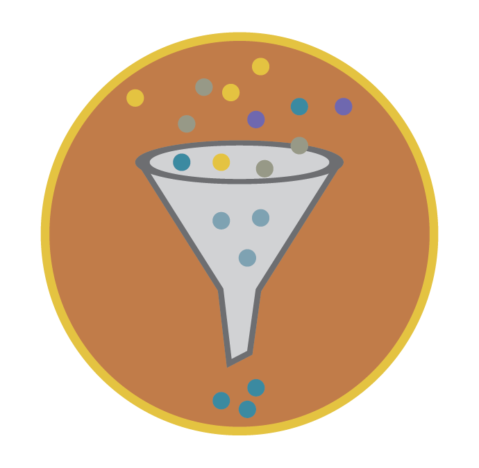 An icon of. a filter to signify filtering, distilling, an integrating information
